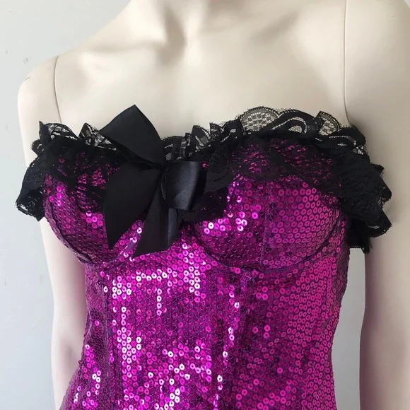 Magenta Sequin Over the Bust Lace Garter Corset - Picture 2 of 4